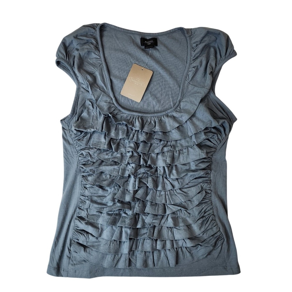 Deletta Anthropologie Ruffle Cap Sleeve Tank S Blue Boho Romantic Chic Capsule